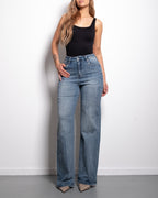 BUTTER FLEX - SUPER STRETCHY DARK WASH WIDE LEG JEANS WITH ACCENT SHADING - INSEAM 80CM - MESSHU - SEISHIKI STUDIO