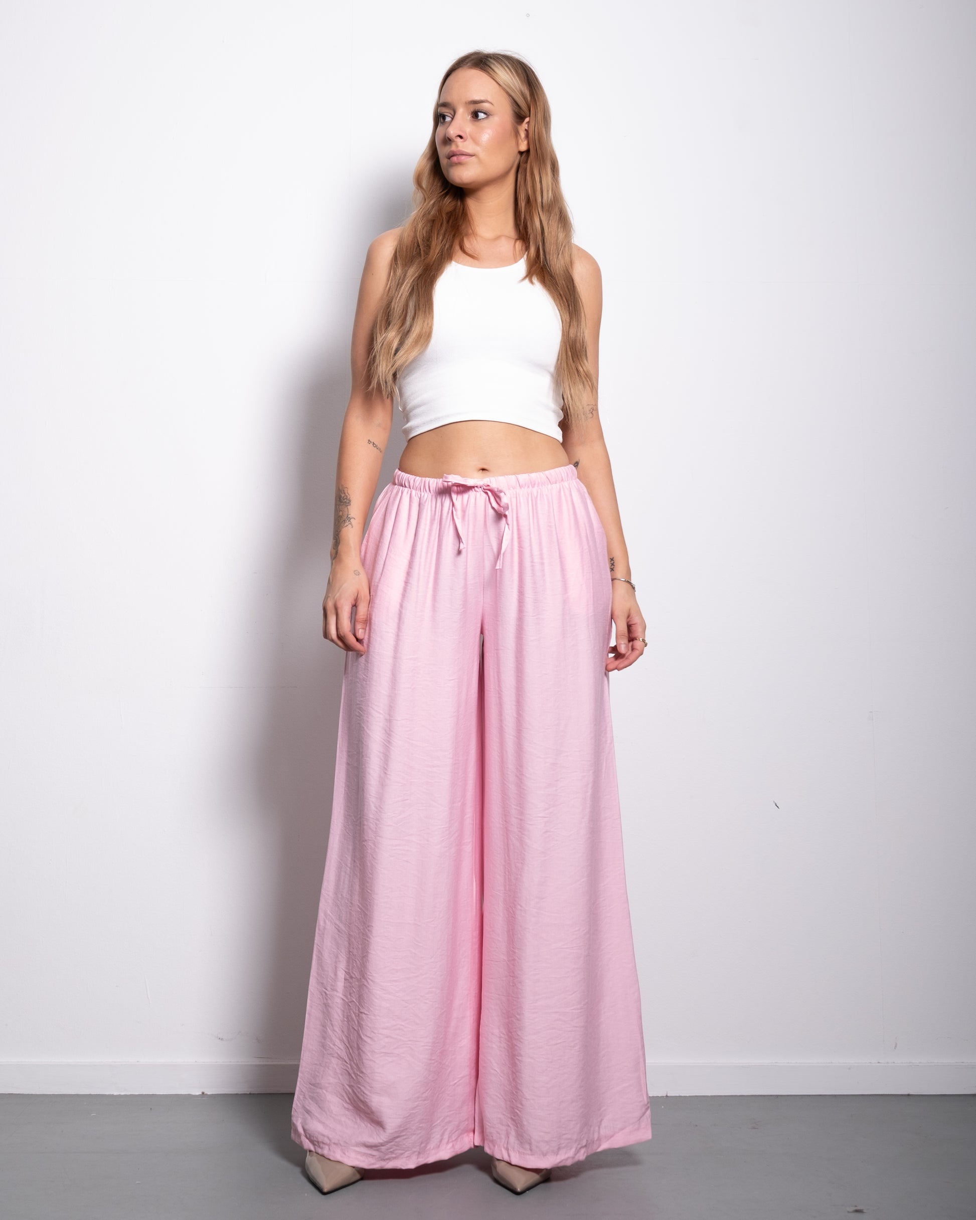Flowy Drawstring Wide Leg Trousers Pink | SEISHIKI STUDIO