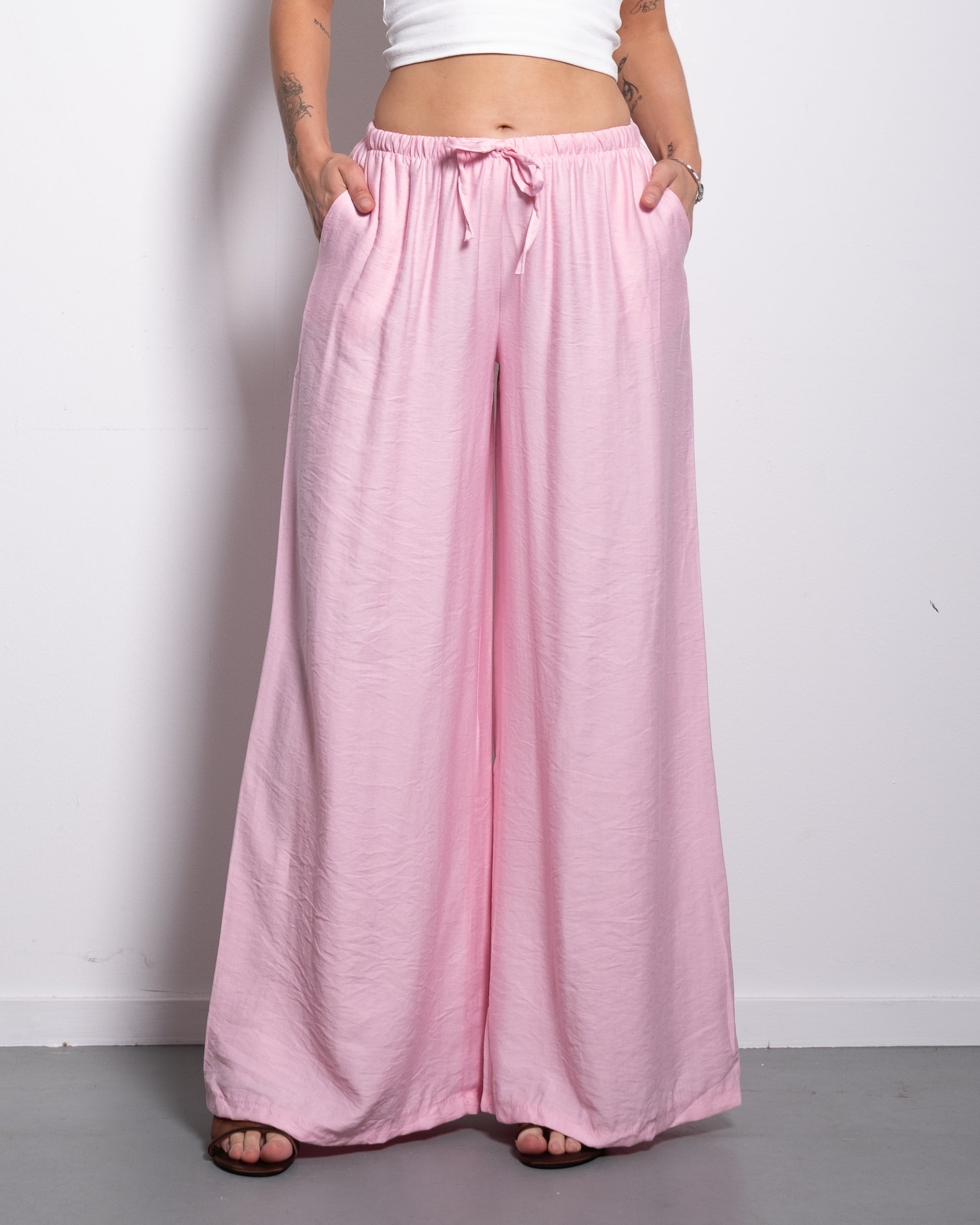 Flowy Drawstring Wide Leg Trousers Pink | SEISHIKI STUDIO