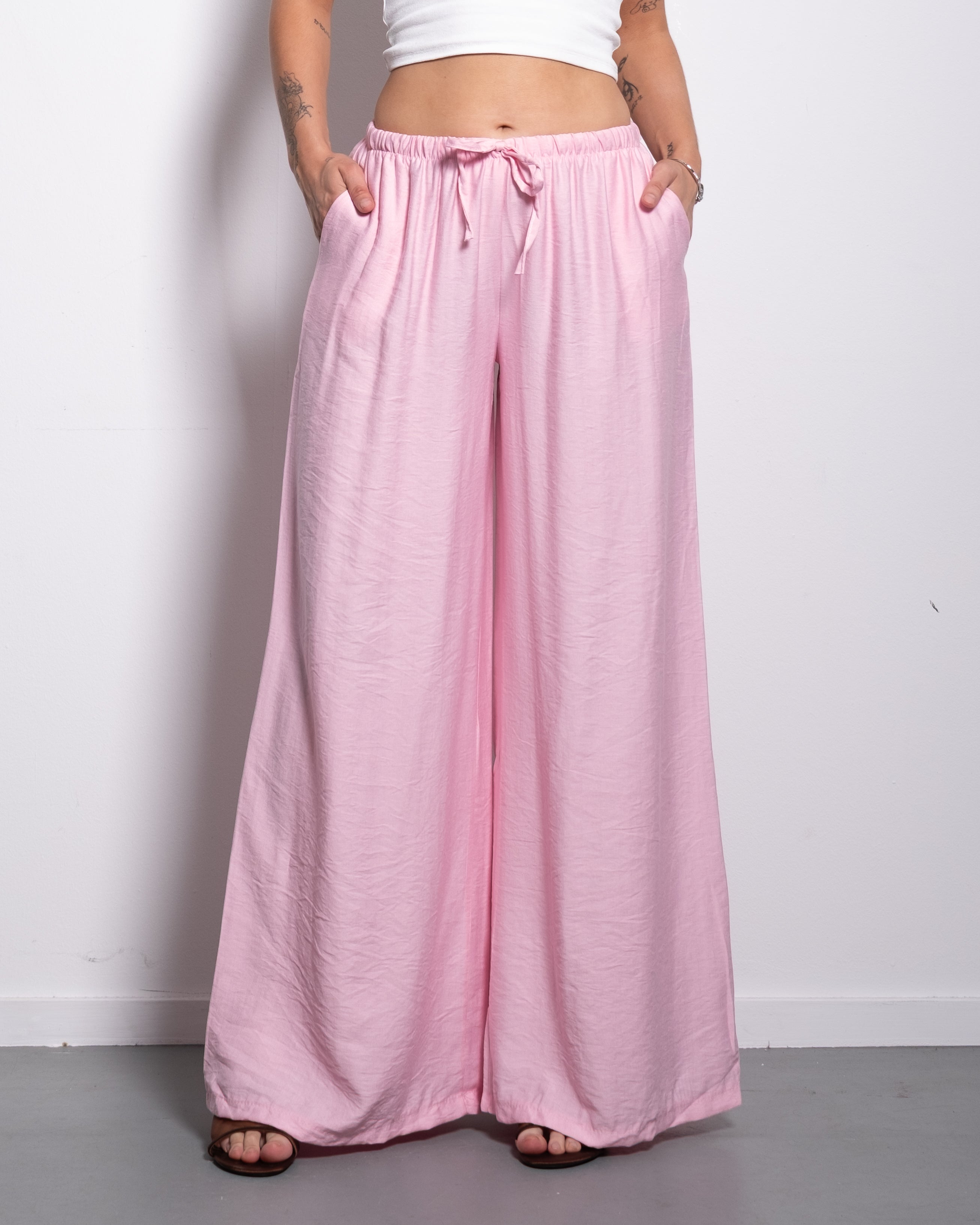 Flowy Drawstring Wide Leg Trousers Pink | SEISHIKI STUDIO