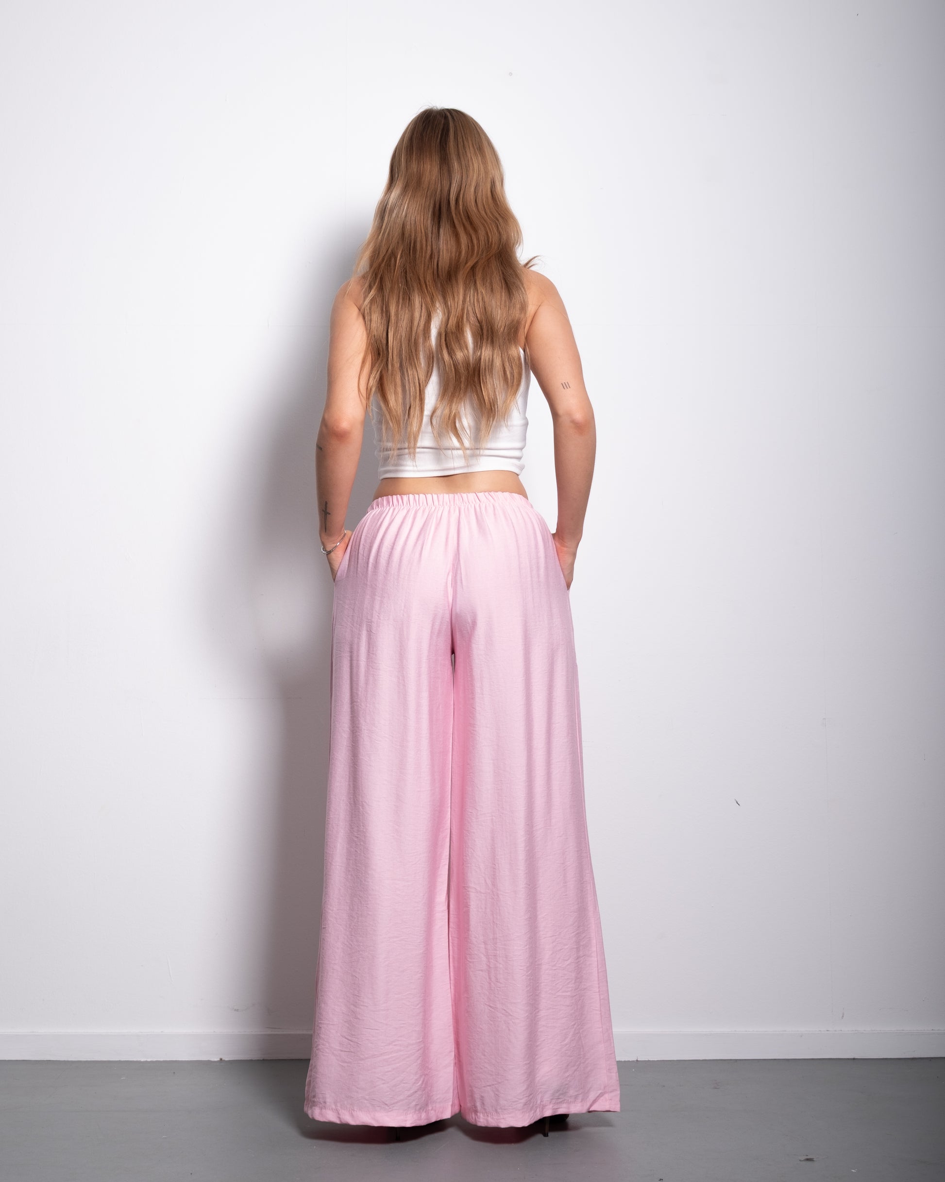Flowy Drawstring Wide Leg Trousers Pink | SEISHIKI STUDIO