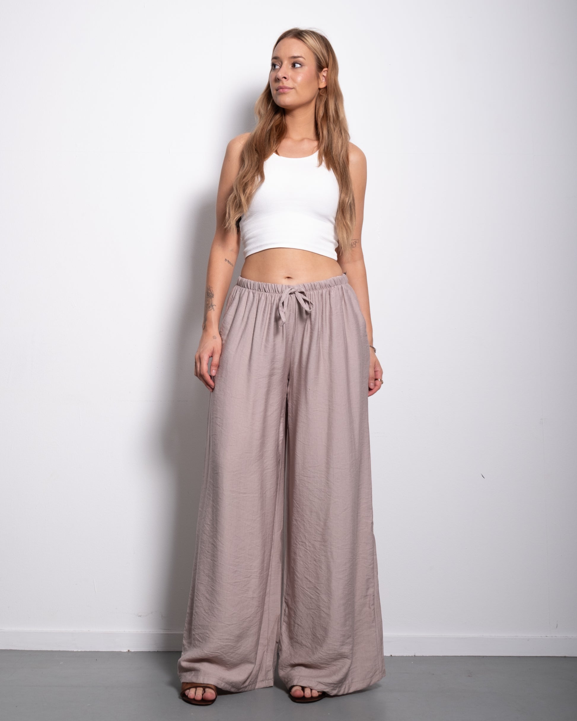 Flowy Drawstring Wide Leg Trousers Taupe | SEISHIKI STUDIO