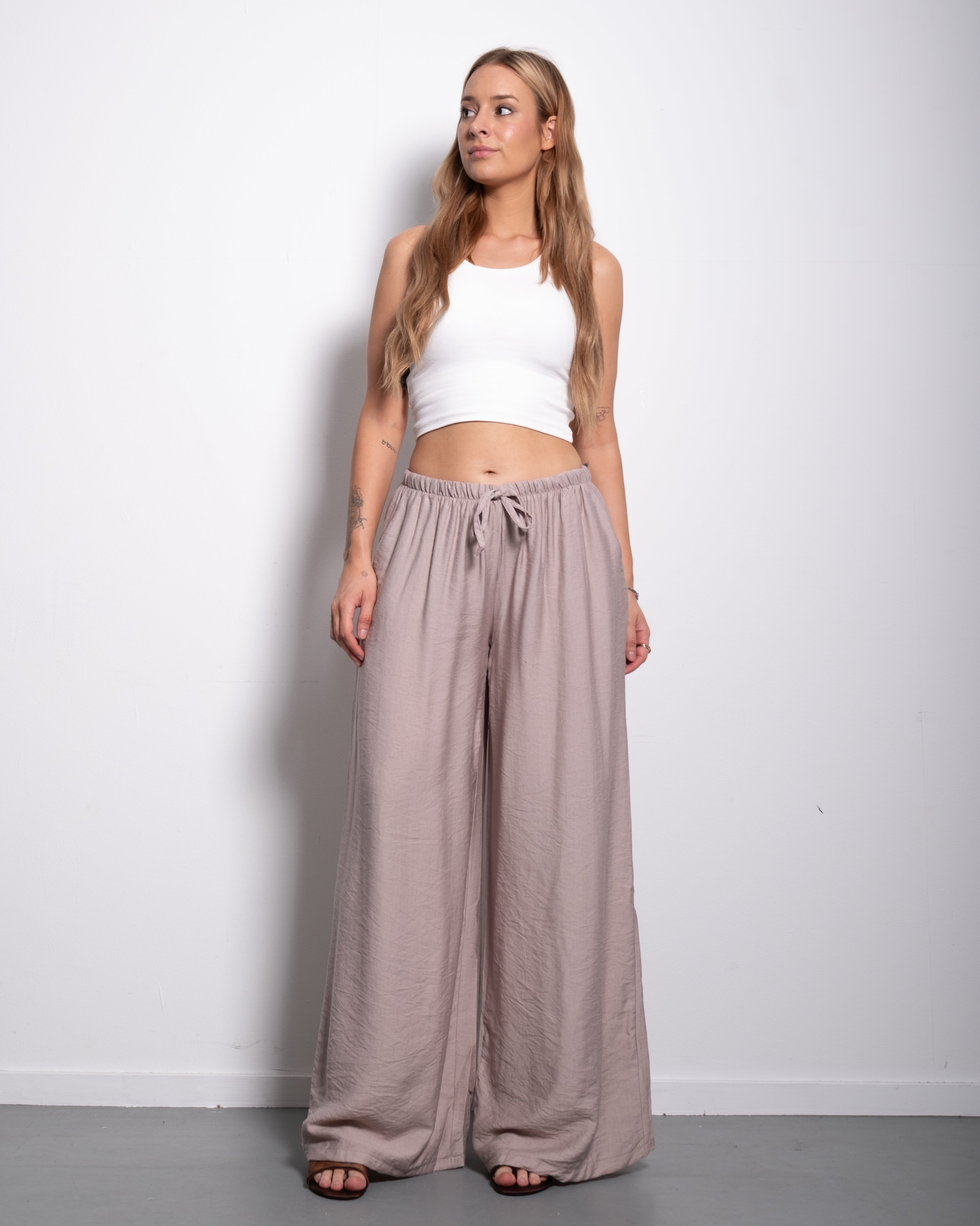 Flowy Drawstring Wide Leg Trousers Taupe | SEISHIKI STUDIO