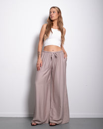 Flowy Drawstring Wide Leg Trousers Taupe | SEISHIKI STUDIO