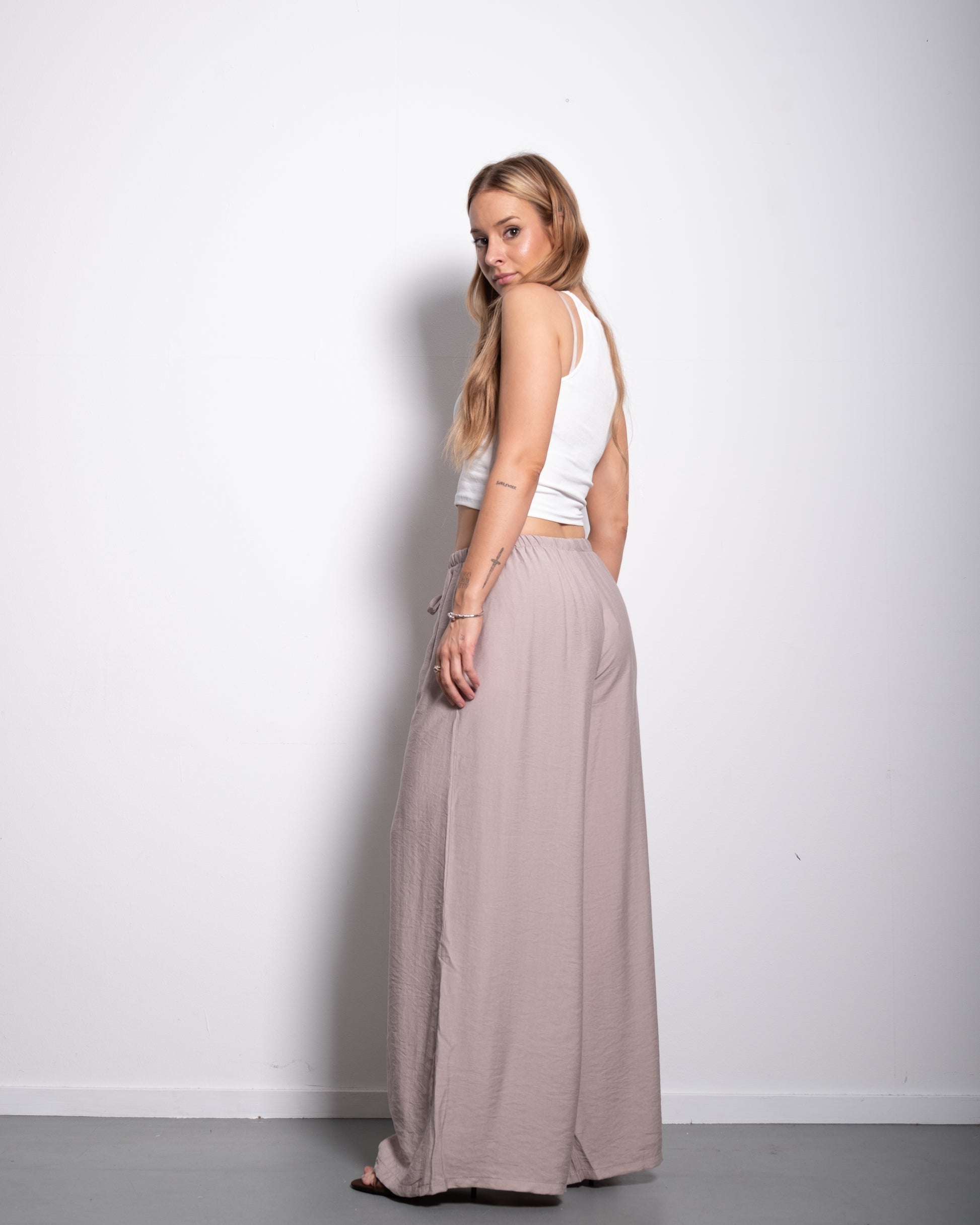 Flowy Drawstring Wide Leg Trousers Taupe | SEISHIKI STUDIO