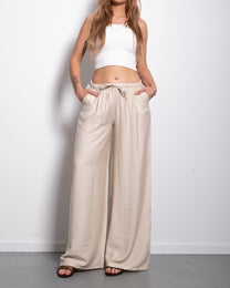 Flowy Drawstring Wide Leg Trousers Cream | SEISHIKI STUDIO