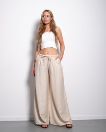 Flowy Drawstring Wide Leg Trousers Cream | SEISHIKI STUDIO
