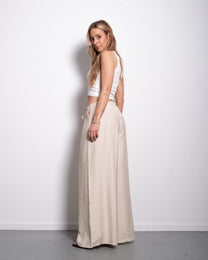 Flowy Drawstring Wide Leg Trousers Cream | SEISHIKI STUDIO
