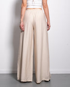 Flowy Drawstring Wide Leg Trousers Cream | SEISHIKI STUDIO