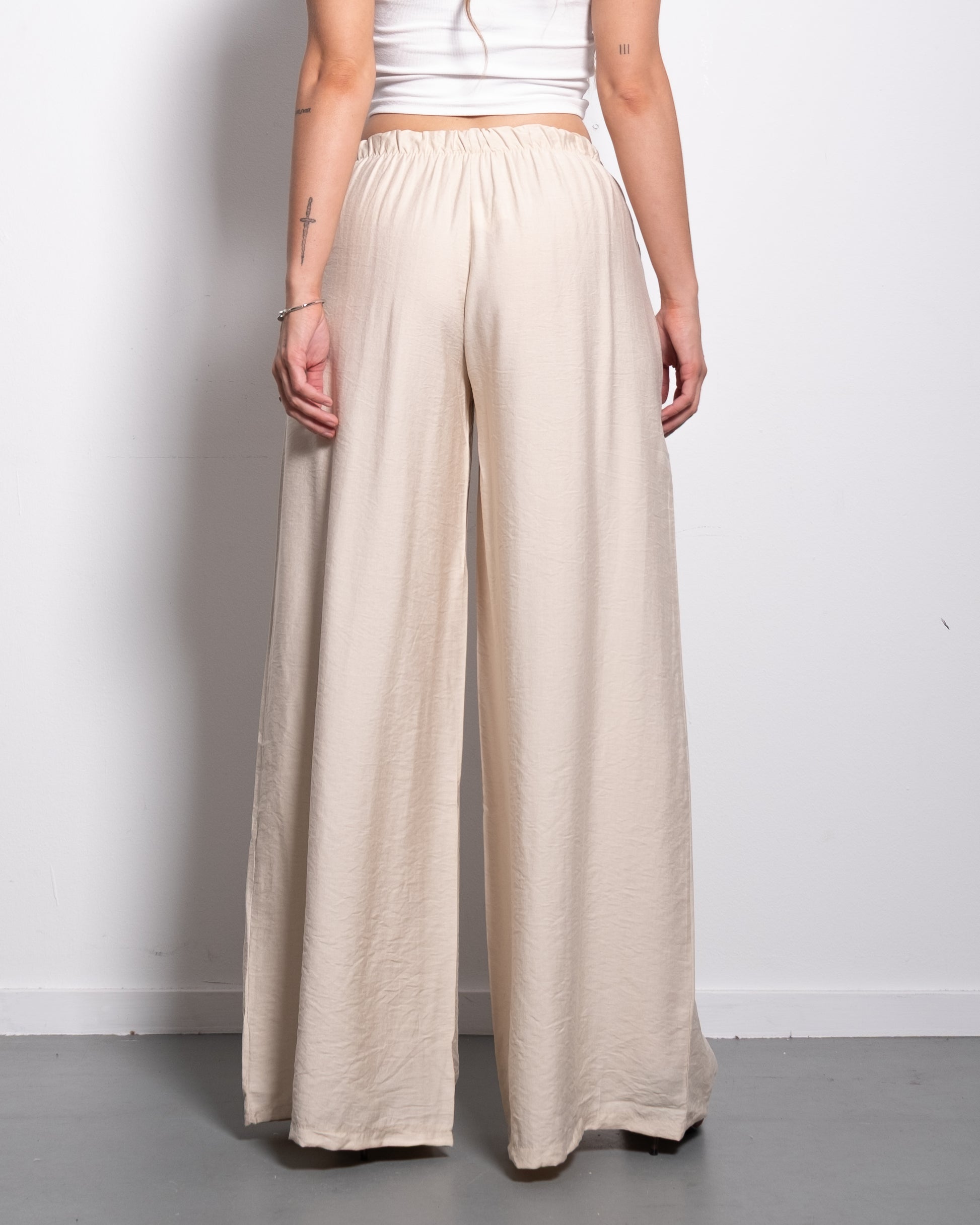 Flowy Drawstring Wide Leg Trousers Cream | SEISHIKI STUDIO