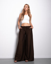 Flowy Drawstring Wide Leg Trousers Brown | SEISHIKI STUDIO