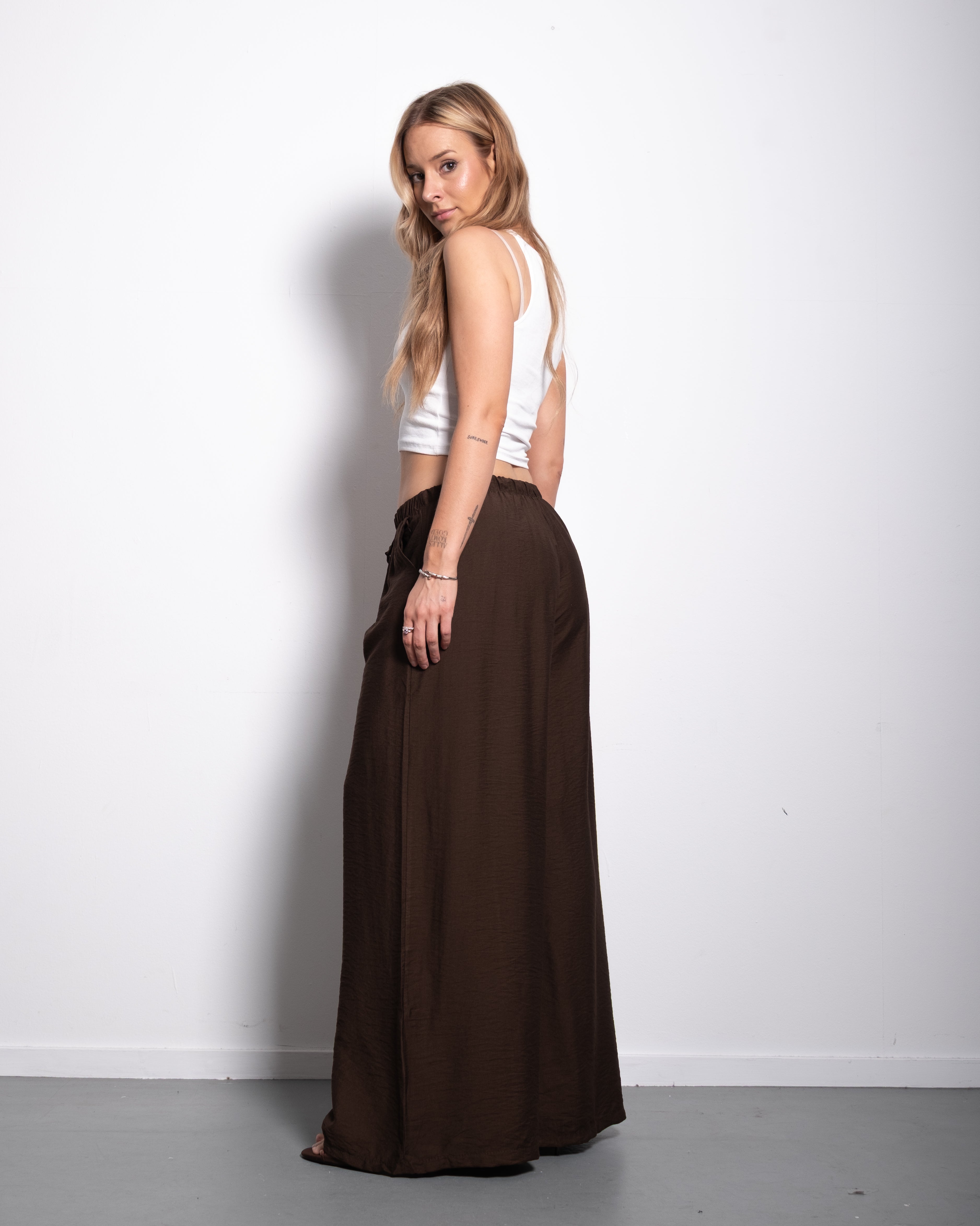 Flowy Drawstring Wide Leg Trousers Brown | SEISHIKI STUDIO