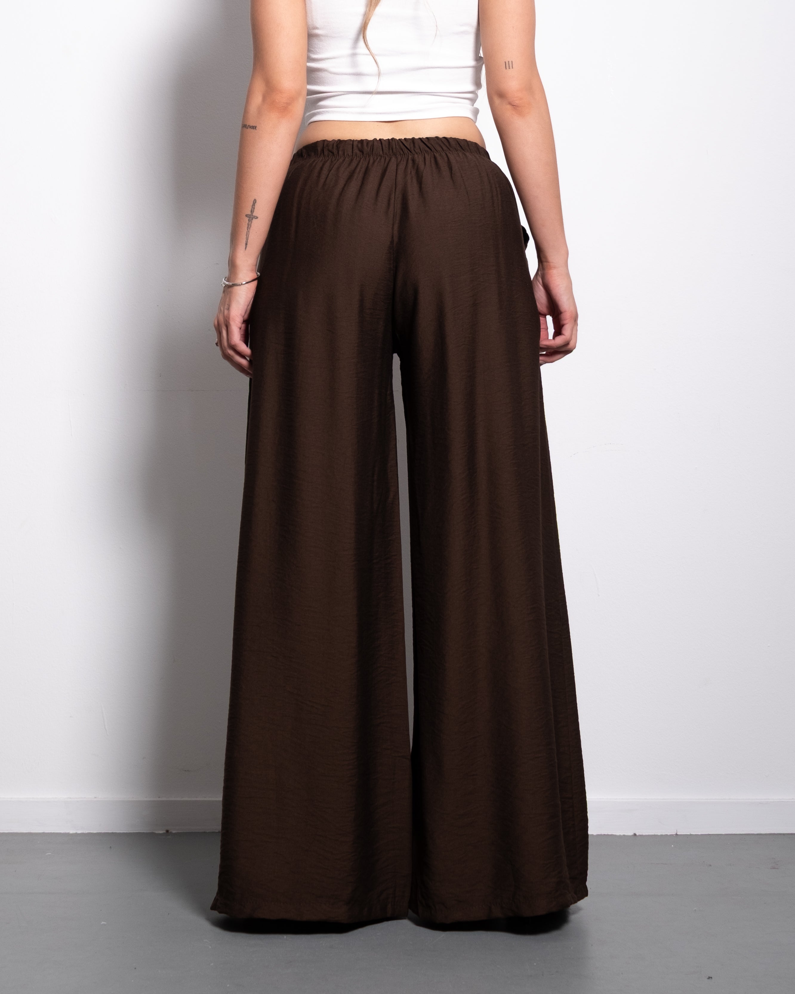 Flowy Drawstring Wide Leg Trousers Brown | SEISHIKI STUDIO
