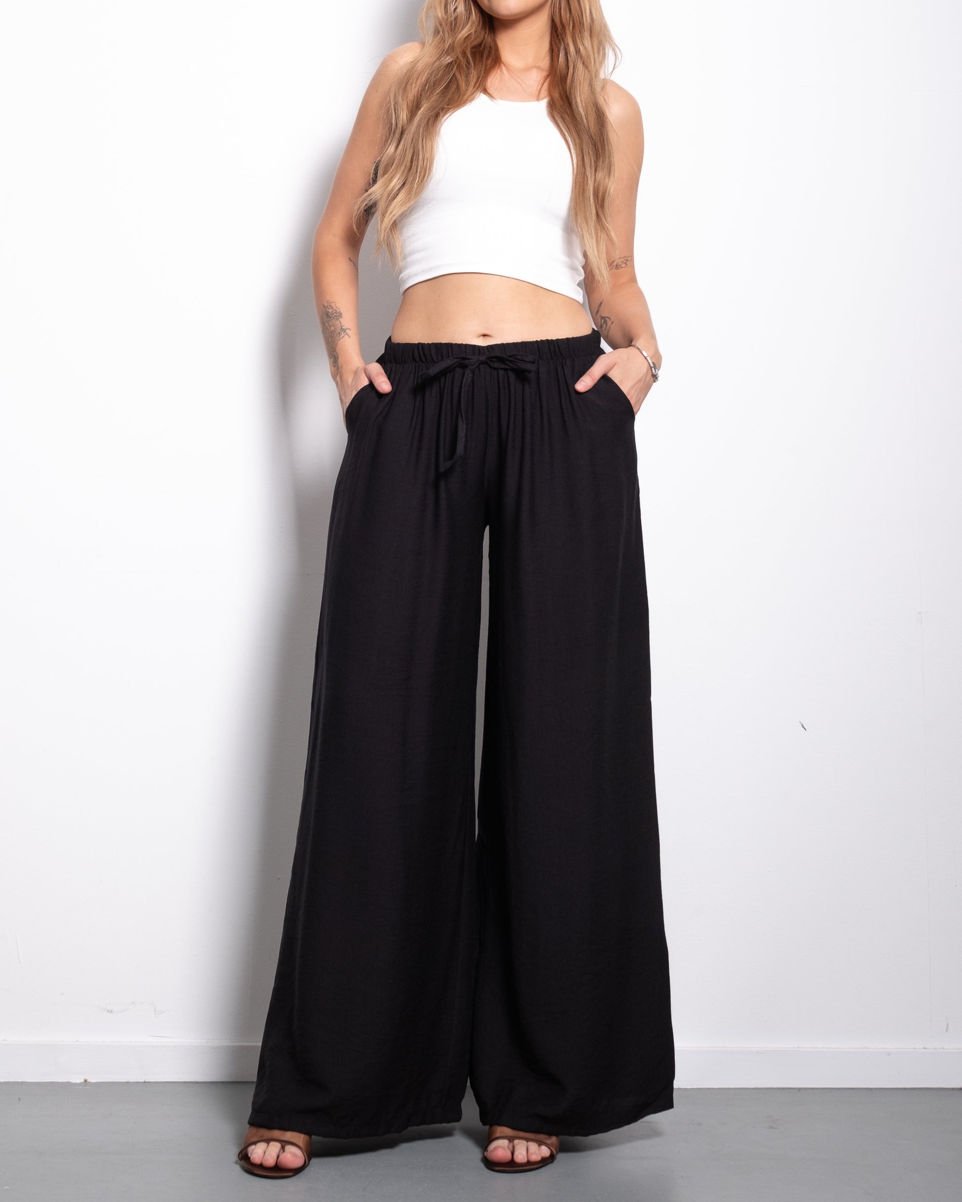 Flowy Drawstring Wide Leg Trousers Black | SEISHIKI STUDIO