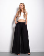 Flowy Drawstring Wide Leg Trousers Black | SEISHIKI STUDIO
