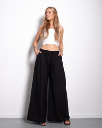 Flowy Drawstring Wide Leg Trousers Black | SEISHIKI STUDIO