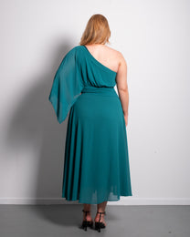 Curvy One Shoulder Pleated Midi Dress Green | SEISHIKI STUDIO