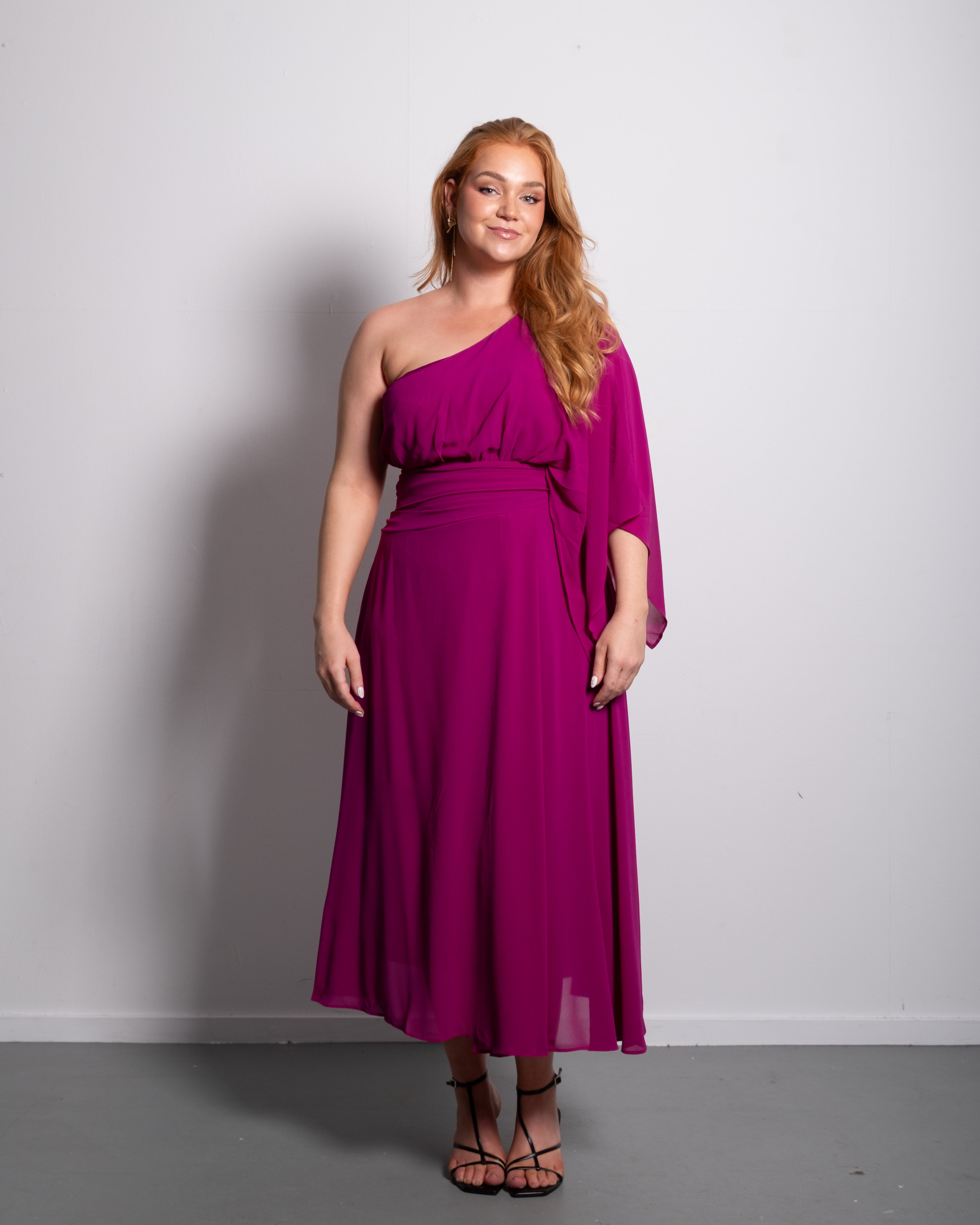 Curvy One Shoulder Pleated Midi Dress Purple | SEISHIKI STUDIO