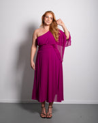 Curvy One Shoulder Pleated Midi Dress Purple | SEISHIKI STUDIO