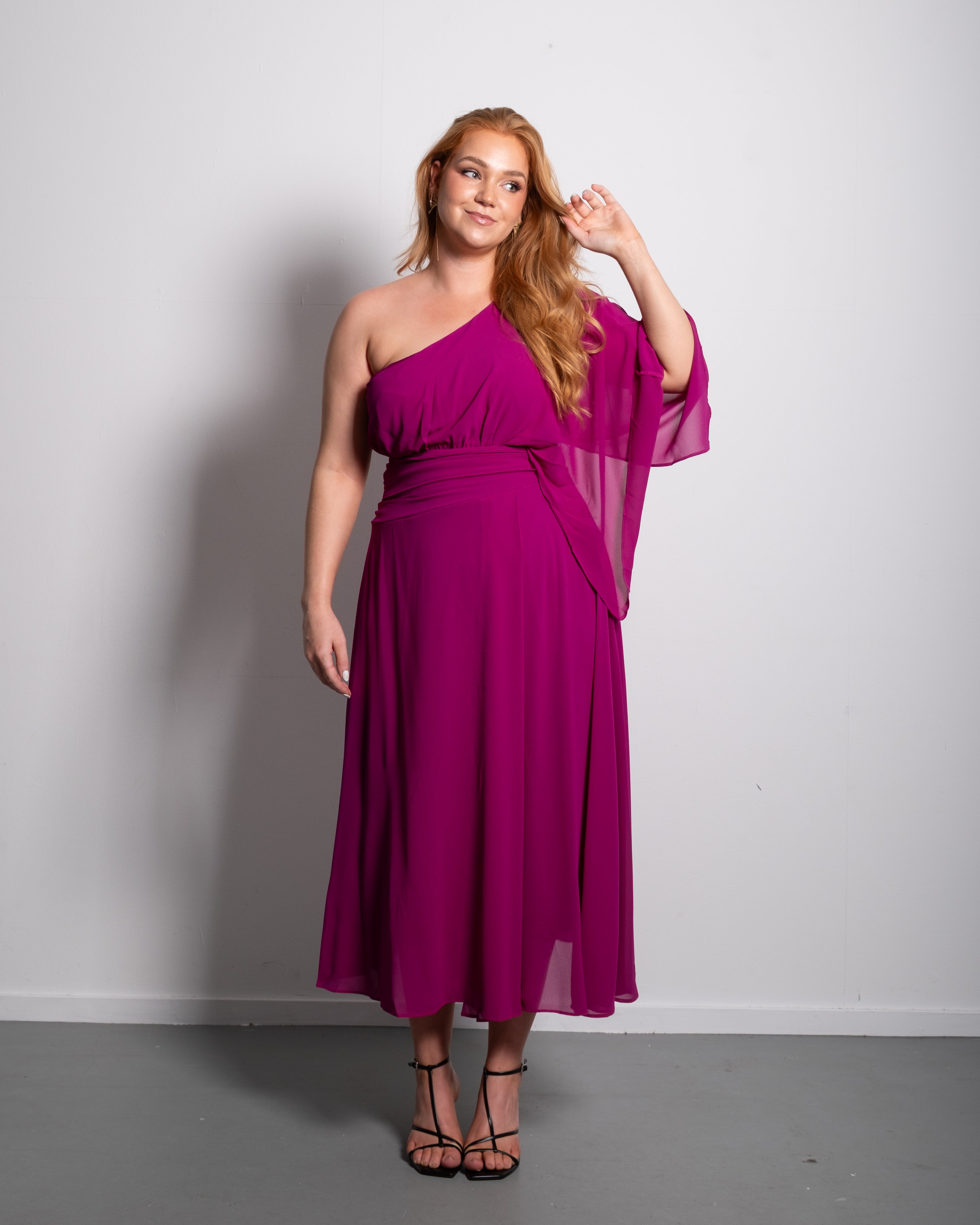 Curvy One Shoulder Pleated Midi Dress Purple | SEISHIKI STUDIO