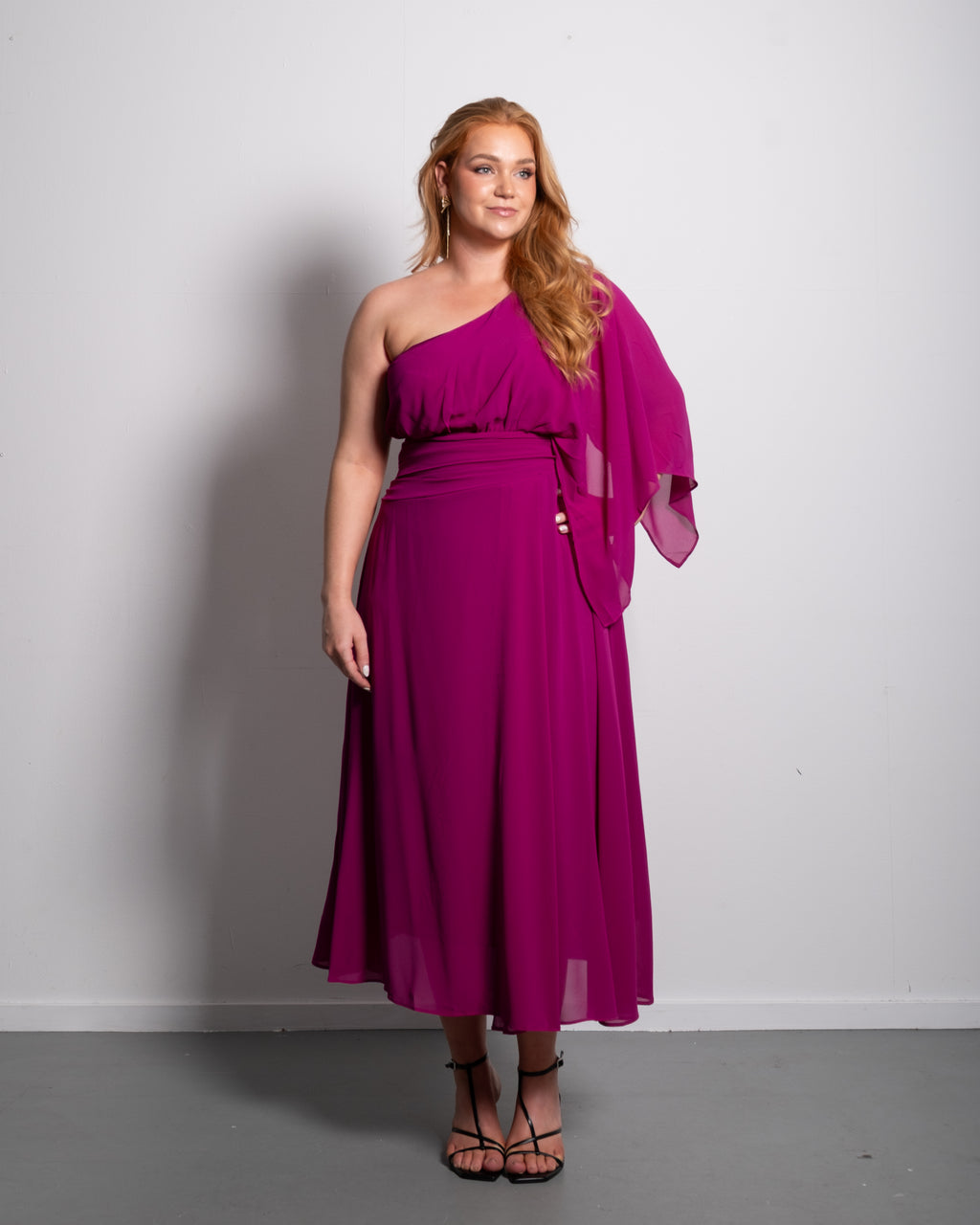 Curvy One Shoulder Pleated Midi Dress Purple | SEISHIKI STUDIO