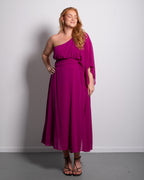 Curvy One Shoulder Pleated Midi Dress Purple | SEISHIKI STUDIO