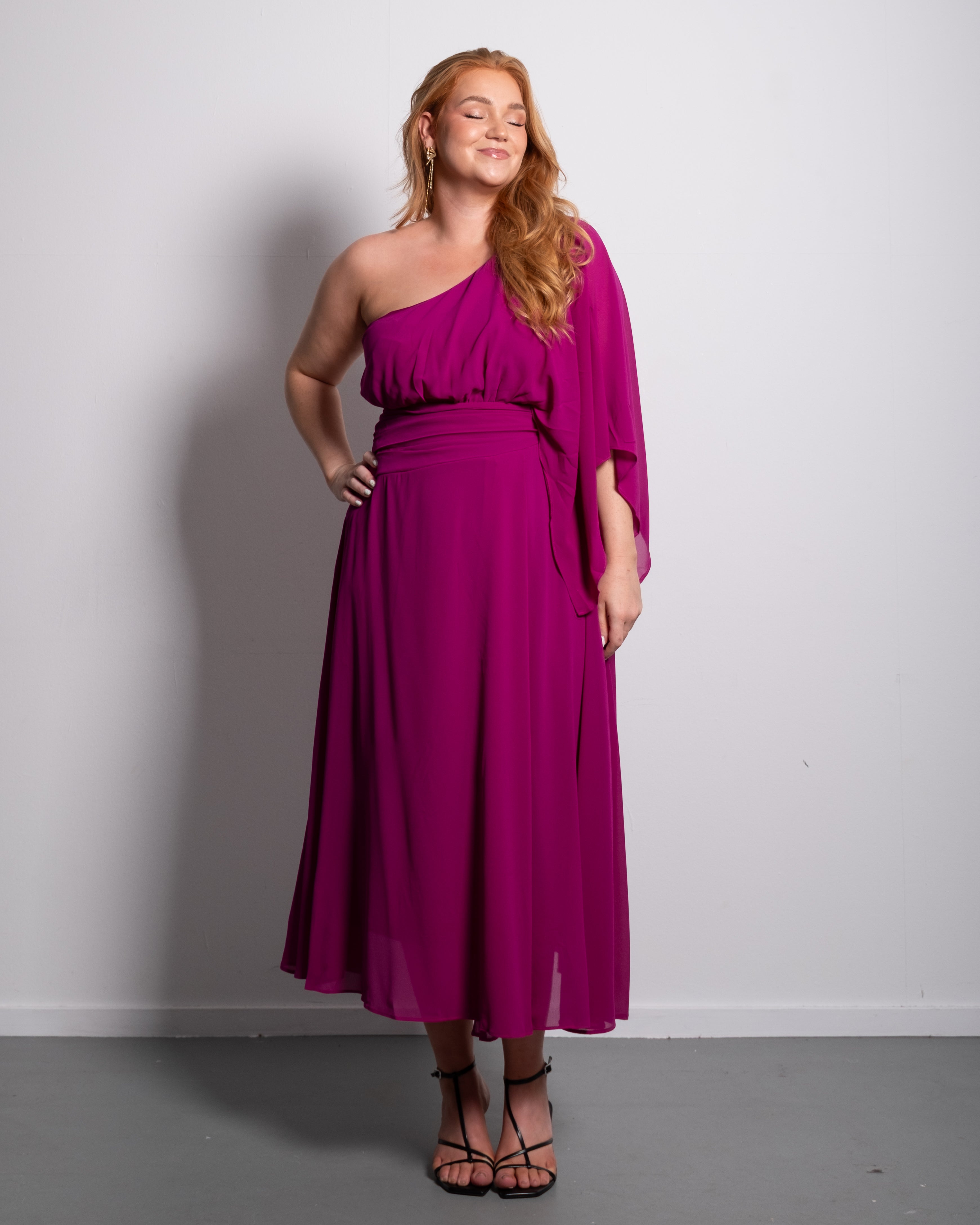 Curvy One Shoulder Pleated Midi Dress Purple | SEISHIKI STUDIO
