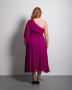 Curvy One Shoulder Pleated Midi Dress Purple | SEISHIKI STUDIO