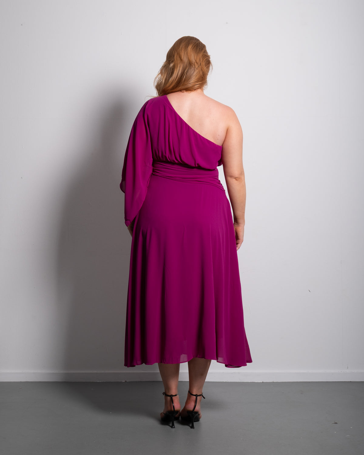 Curvy One Shoulder Pleated Midi Dress Purple | SEISHIKI STUDIO