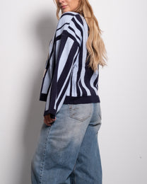 Varsity Stripe V-Neck Sweater Blue | SEISHIKI STUDIO