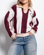 Varsity Stripe Polo Sweater Burgundy | SEISHIKI STUDIO