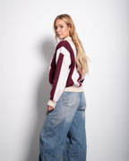 Varsity Stripe Polo Sweater Burgundy | SEISHIKI STUDIO