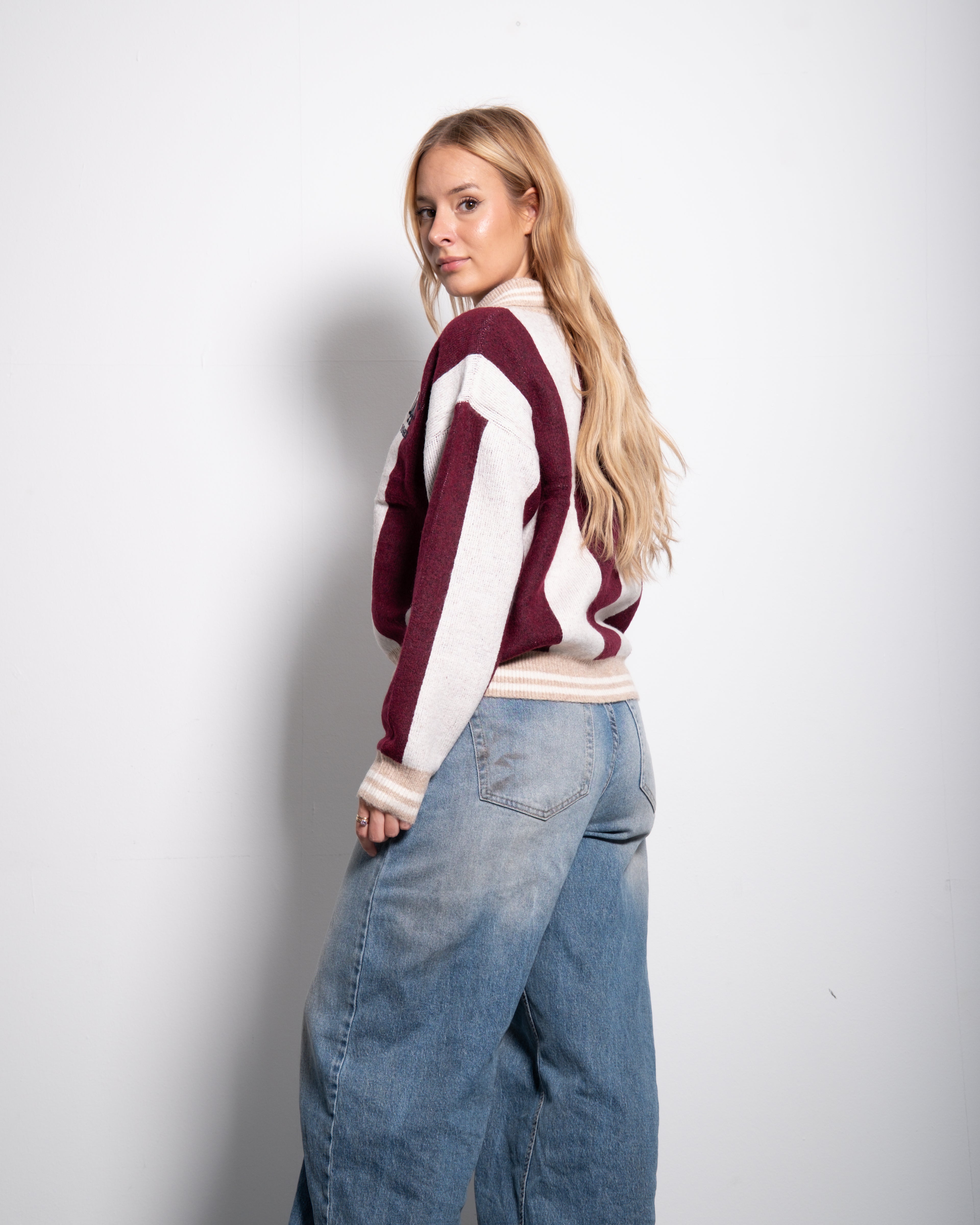 Varsity Stripe Polo Sweater Burgundy | SEISHIKI STUDIO