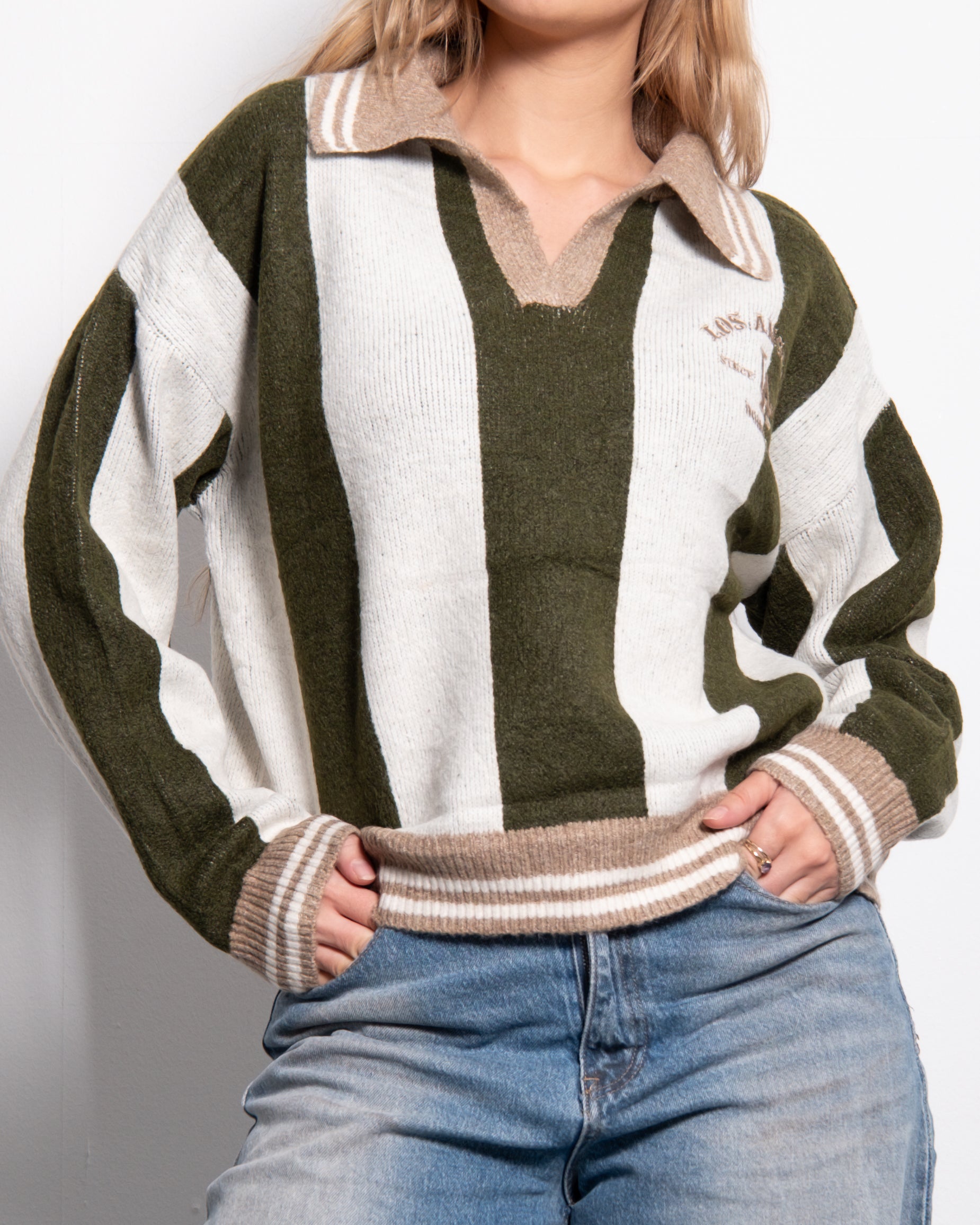 Varsity Stripe Polo Sweater Green | SEISHIKI STUDIO