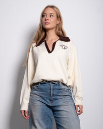 LA Varsity Polo Sweatshirt White | SEISHIKI STUDIO
