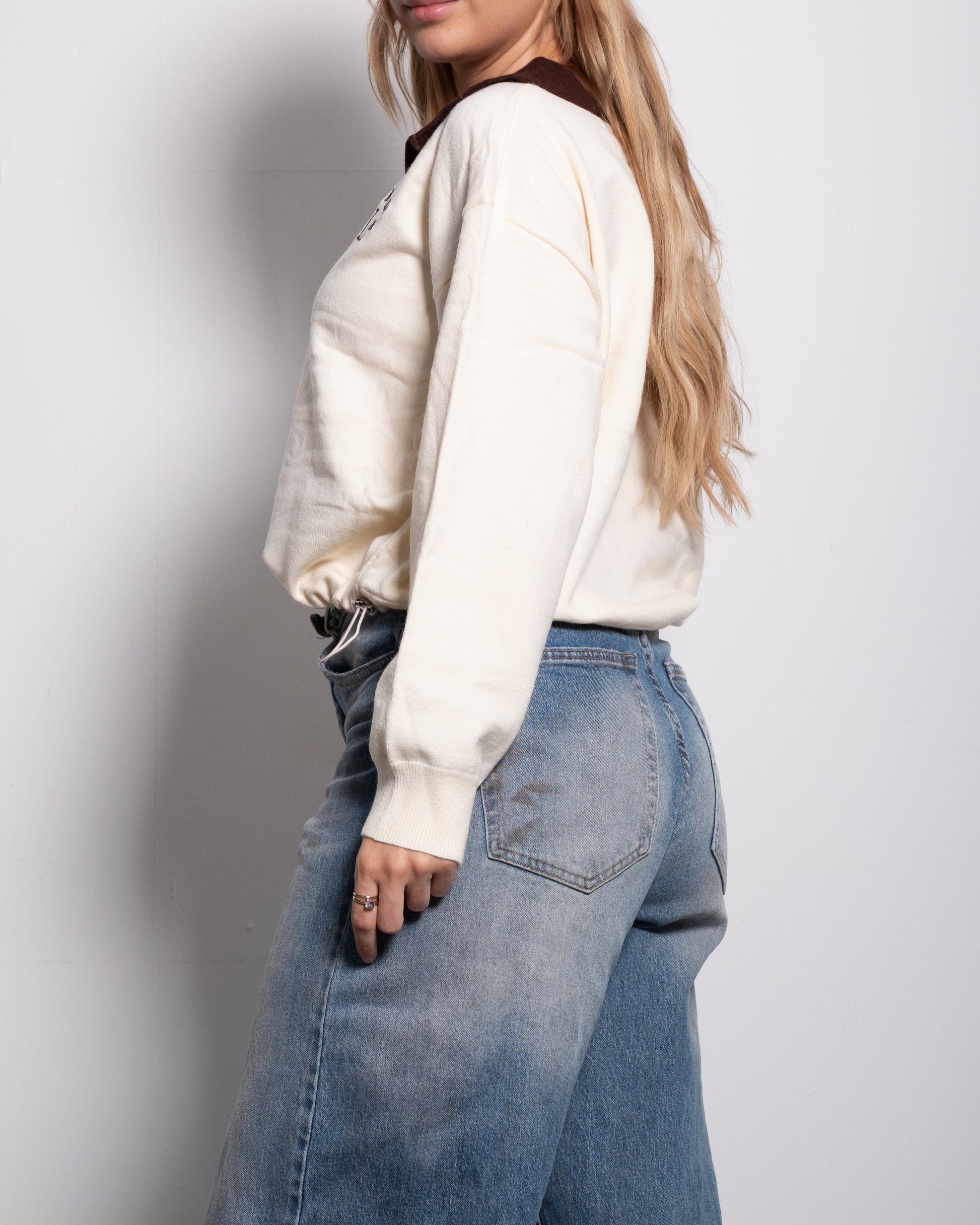 LA Varsity Polo Sweatshirt White | SEISHIKI STUDIO