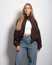 Oversized Contrast Piping Drawstring Windbreaker Jacket Brown | SEISHIKI STUDIO