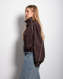 Oversized Contrast Piping Drawstring Windbreaker Jacket Brown | SEISHIKI STUDIO