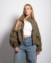 Oversized Contrast Piping Drawstring Windbreaker Jacket Green | SEISHIKI STUDIO