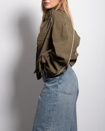 Oversized Contrast Piping Drawstring Windbreaker Jacket Green | SEISHIKI STUDIO