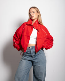 Oversized Contrast Piping Drawstring Windbreaker Jacket Red | SEISHIKI STUDIO