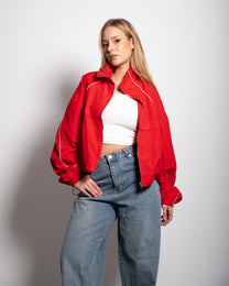 Oversized Contrast Piping Drawstring Windbreaker Jacket Red | SEISHIKI STUDIO