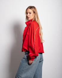 Oversized Contrast Piping Drawstring Windbreaker Jacket Red | SEISHIKI STUDIO