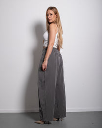 High Waisted Striped Wide Leg Trousers With Front Pleats GREY | SEISHIKI STUDIO