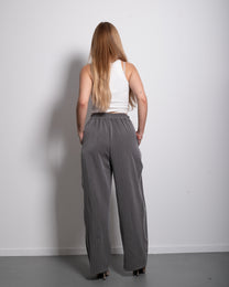 High Waisted Striped Wide Leg Trousers With Front Pleats GREY | SEISHIKI STUDIO
