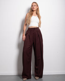 High Waisted Striped Wide Leg Trousers With Front Pleats BURGUNDY | SEISHIKI STUDIO