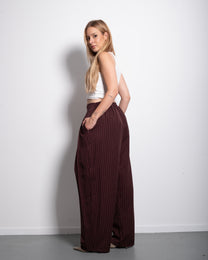 High Waisted Striped Wide Leg Trousers With Front Pleats BURGUNDY | SEISHIKI STUDIO