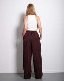 High Waisted Striped Wide Leg Trousers With Front Pleats BURGUNDY | SEISHIKI STUDIO