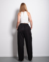 High Waisted Striped Wide Leg Trousers With Front Pleats BLACK | SEISHIKI STUDIO