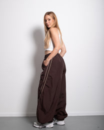 Wide Leg Contrast Piping Drawstring Track Pants Brown | SEISHIKI STUDIO